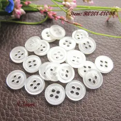 200pcs 10mm /8.5mm / 11mm 4 holes Translucent White Thin edge Resin Shirt buttons for Sewing Clothing Button Supplies