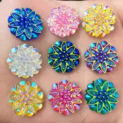 NEW 10PCS 18mm AB Resin Flower Rhinestone Flatback Wedding Diy Crafts Phone Case Decoration K20