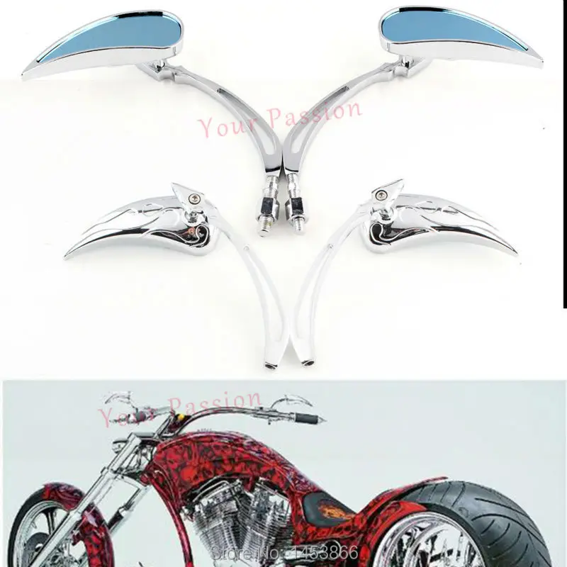Motorcycle Chrome Teardrop Custom Rearview Side Mirrors 8mm 10mm Adapter For Harley Cruiser Chopper