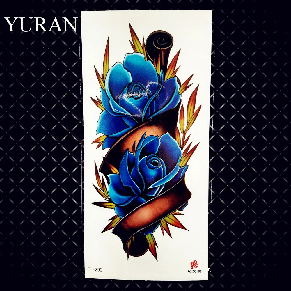 Sexy Blue Flower Rose Peony Temporary Tattoos Large Sticker Fake Waterproof Tattoo For Women Girls Paper Tatoos Body Art Arm