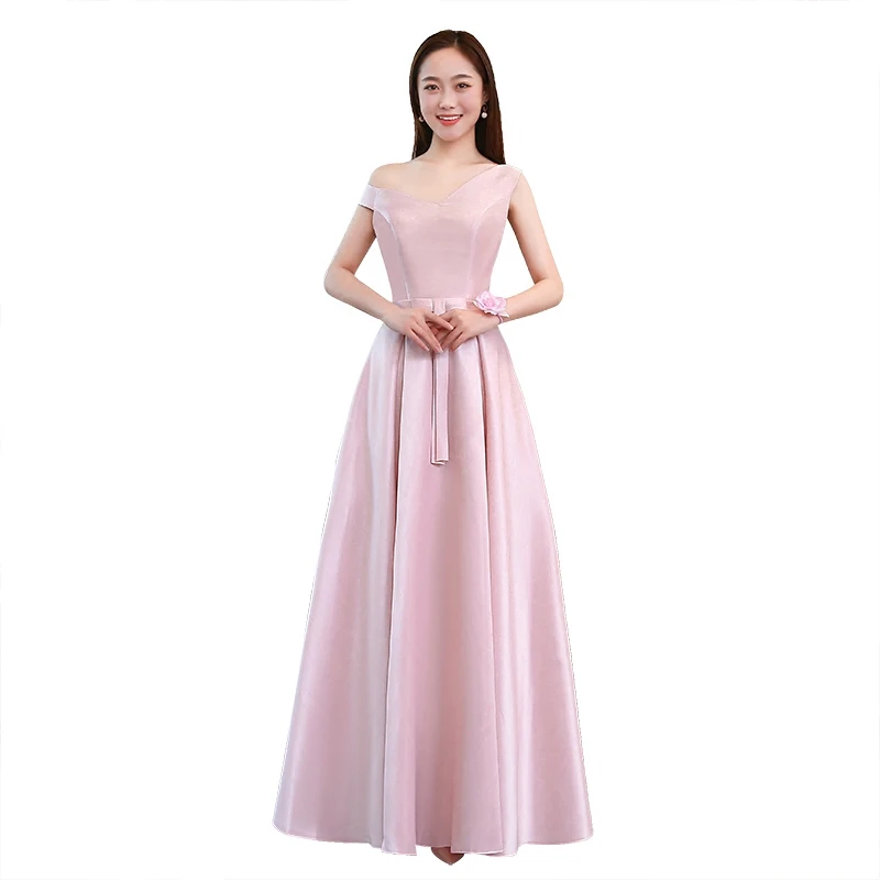 Lente Zomer Vrouwen Roze Lange Satijnen Bruidsmeisje Jurken Bruid Zus Jaarlijkse Prom Wedding Party Dress Lace Up Graduation Vestidos