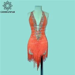 GOODANPAR Flapper Fringe Latin Dance Dress Women Ladies Costume With Bodysuit Bra Salsa Samba Rumba Competition Dance Wear