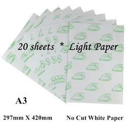 Papel de impresión por transferencia térmica láser para camisetas, Papel de transferencia térmica de Color blanco, sin corte, A3 x 20 Uds.