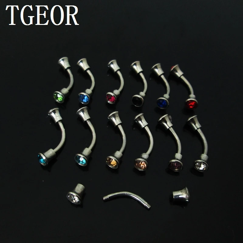 NICE 16G 1 Pair 1.2*8*4/4mm winebowl gem crystal curved barbell steel piercing eyebrow ring free shipping