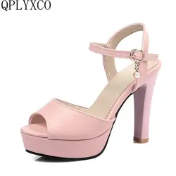 QPLYXCO 2017 New Sale Big &Small 32-45 women stiletto peep open toe high heel(9cm) sandals party lady footwear Pumps shoes C9-12