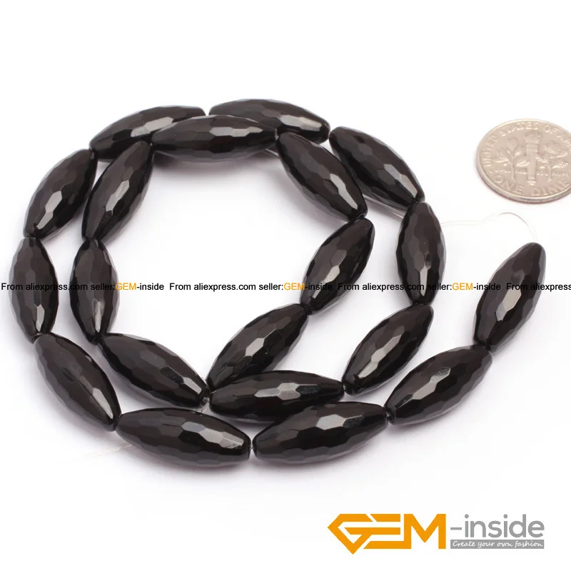 Olivary Rice Faceted AA Grade Black Agates Beads Natural Stone Bead DIY Loose Bead For Jewelry Making Strand 15\