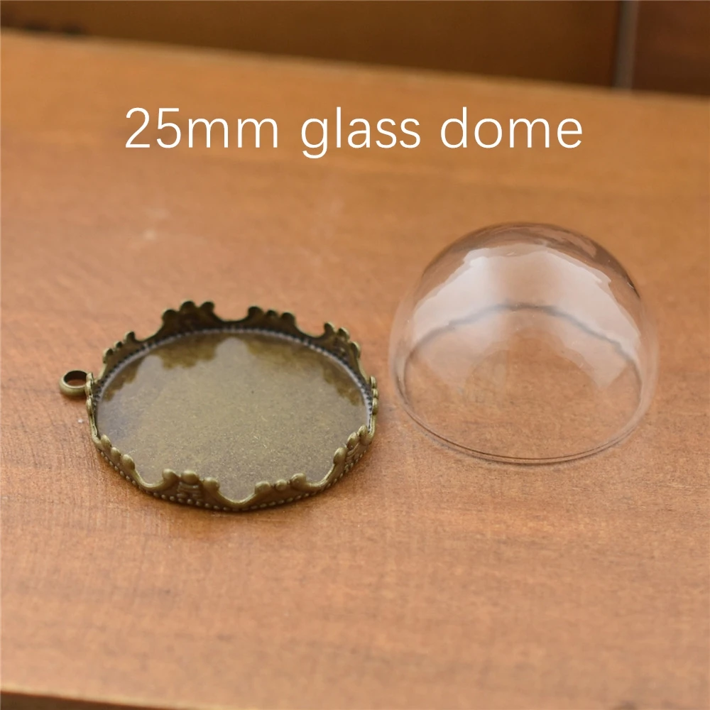 6set Hollow Glass Dome With Setting Base With Ring Pendant Orb Glass Globe Bottle Jewelry Findings Accessories Handmade DIY