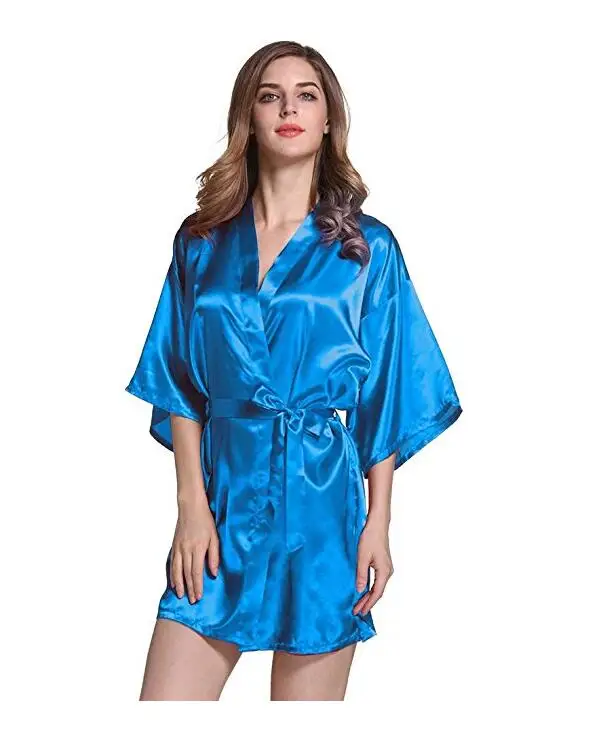 Silk Satin Wedding Bride Bridesmaid Robe Floral Bathrobe Short Kimono Robe Night Robe Bath Robe Fashion Dressing Gown for Women