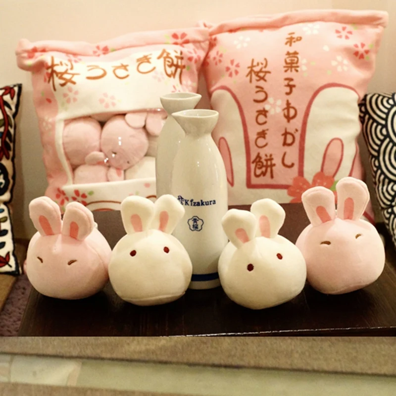 a bag of rabbit pudding plush toys simulation snack throw pillow kawaii pink sakura rabbit plush creative toys for children/her