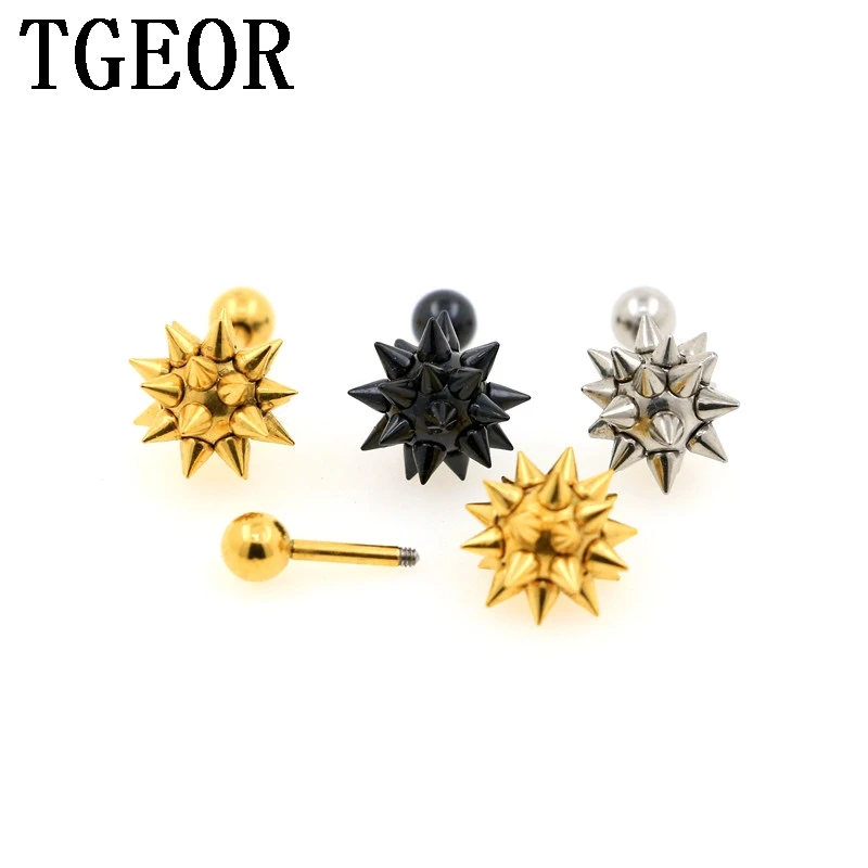 free shipping Hot Fashion earring colors 30pcs 1.2*6*4/10mm surgical Stainless Steel spike ball ear tragus piercing