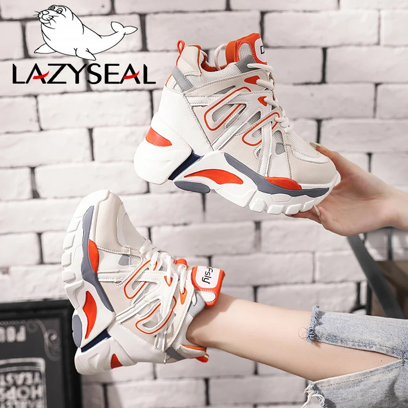 LazySeal Không Lưới Tăng Chiều Cao Giày Nữ Giày Nữ Mới Chun Gót Ống Giày Boots Nữ Nền Tảng Giày Nữ