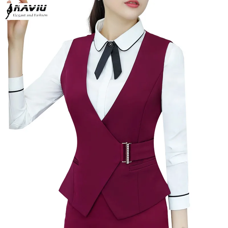 

Autumn Professional Women OL Fashion Elegant V Neck Slim Vest Coat Office Ladies Business Interview Work Uniforms