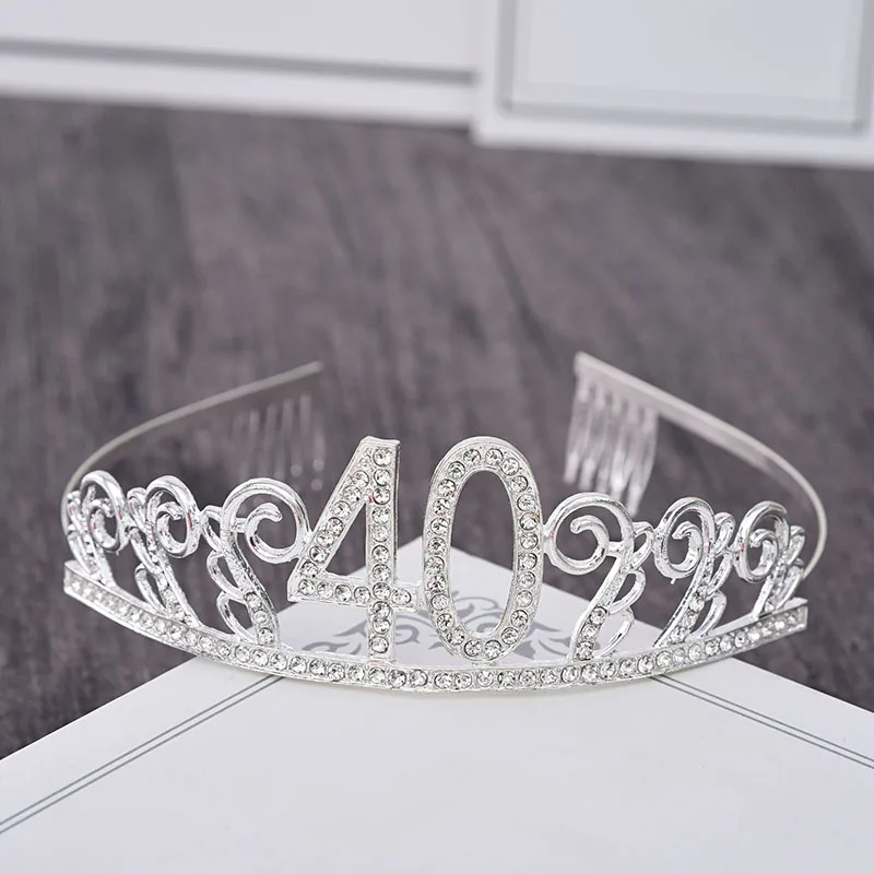 10 /18 / 20 /21 /30 / 40 Years Old Birthday Tiara Hairbands Accessories Girls Rhinestone Party Crown Tiara Hair Jewelry For Lady