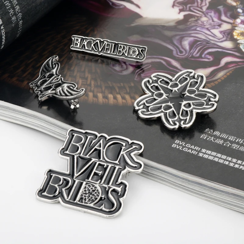 MQCHUN-broches con logotipo de música Rock Black Veil Brides, insignia de esmalte negro, broche de Metal, pines para hombres y mujeres, BVB, 40