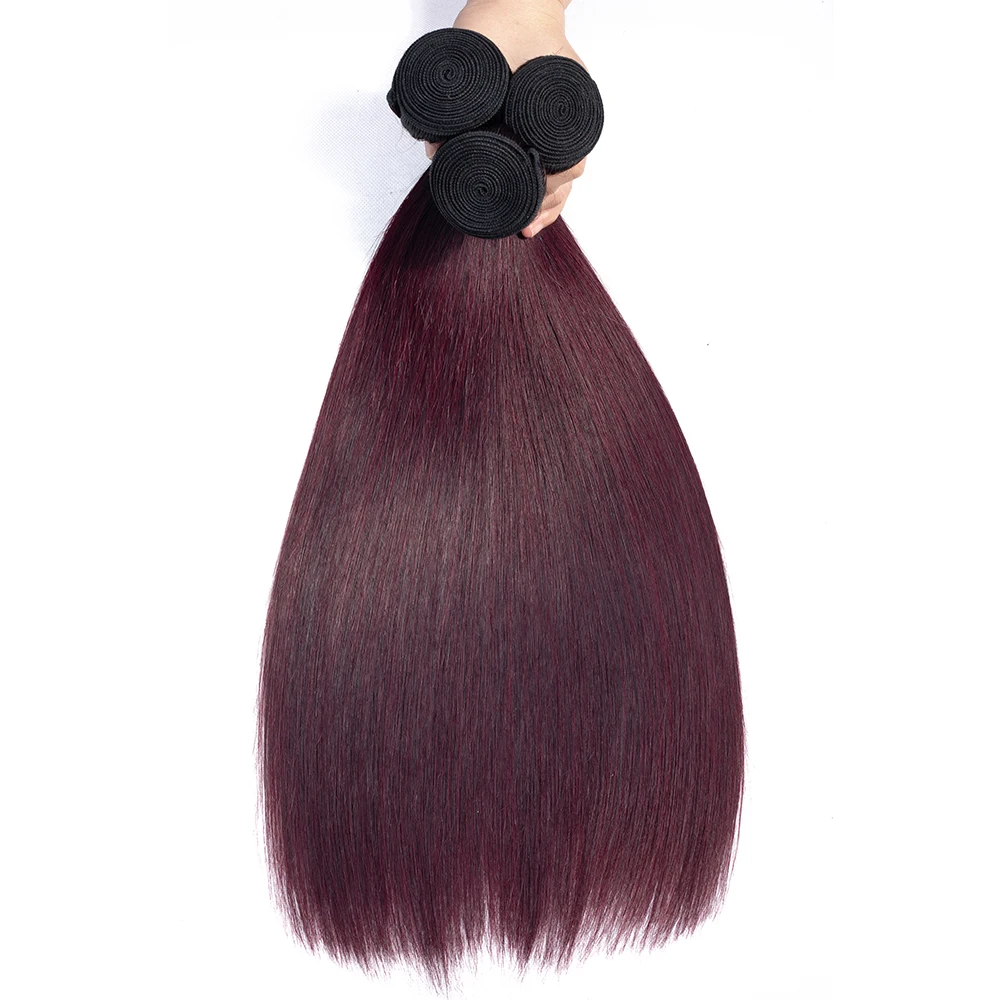 QThair Ombre Professional 1B/99J Burgundy 3 Bundles Dark Wine Red 100% Human Hair Bundles Brazilian Straight Non-remy Hair