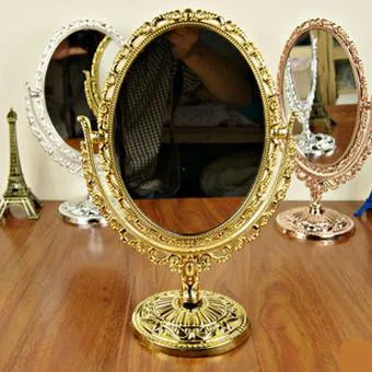 Makeup Mirror-Compact Portable Ellipse Europeanism Retro Lace Cosmetic Makeup desk type Mirror in big size,desktop makeup mirror