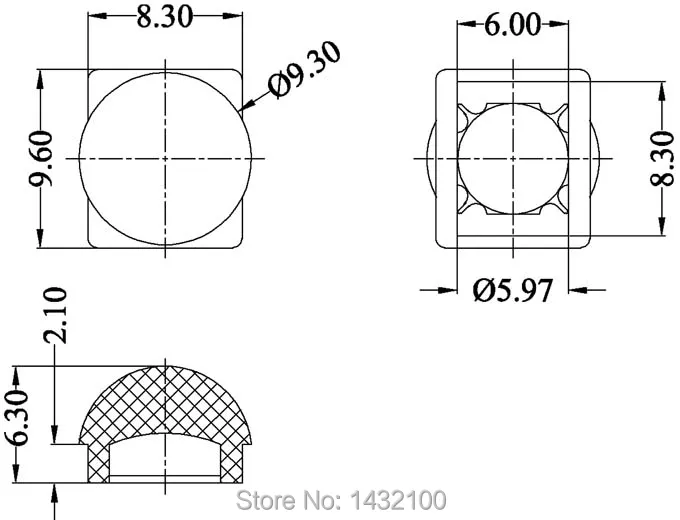 45degree - 9.6mm square lens for CREE MX-3,MX-6 5050 LEDs(HX-9.6-45M)