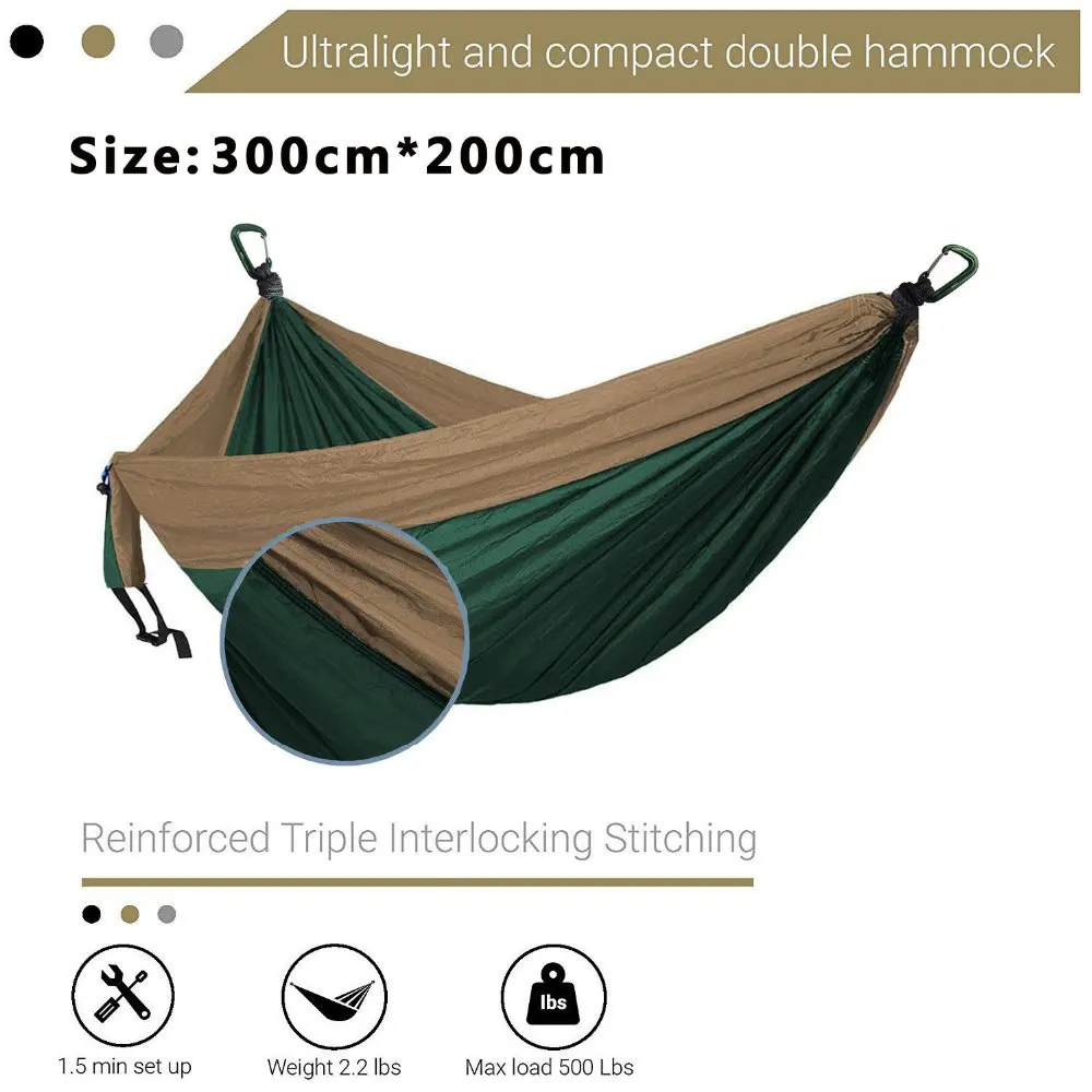 Hamac Parachute pour 2 personnes, pour Camping, survie, jardin, chasse, loisirs, voyage, avec sangle