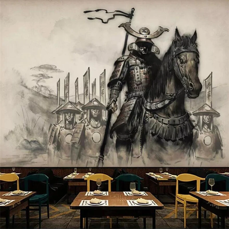 beibehang New Chinese retro ukiyoe horse horse samurai restaurant tooling wall custom large mural wallpaper papel de parede