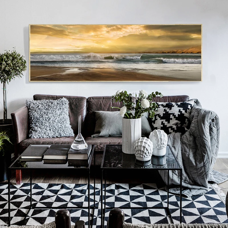 Abstract Seascape Oil Painting Posters and Prints Wall Art Canvas Painting Wave and Beach Picture for Living Room Decor No Frame - Image 4
