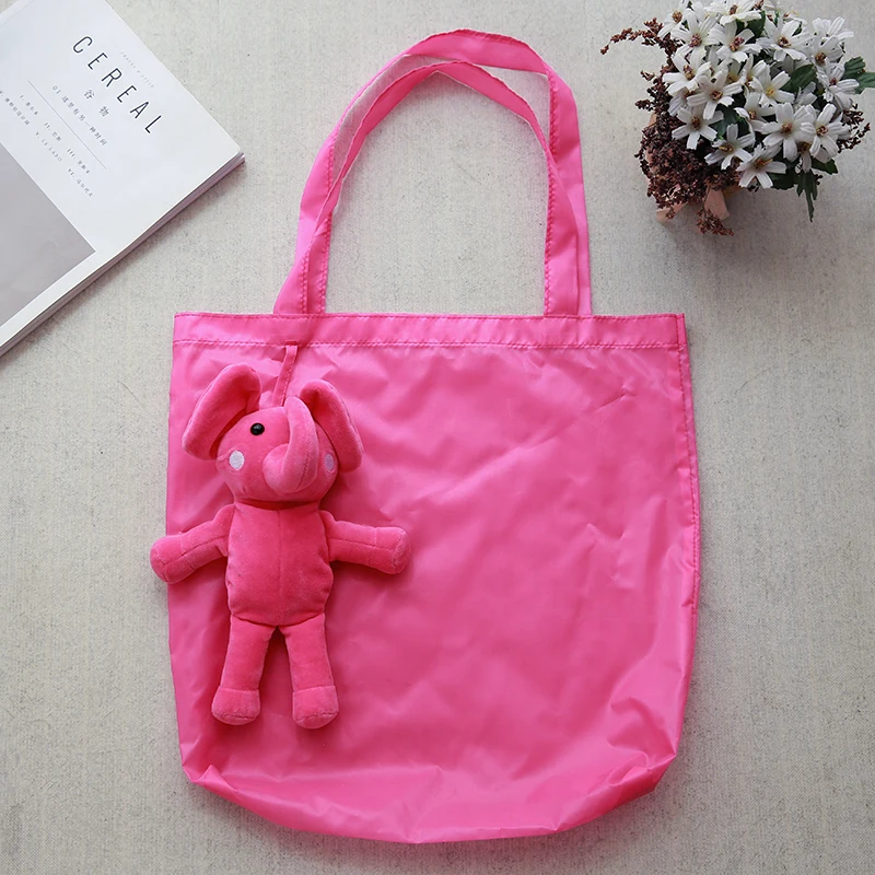 Bolsa de compras dobrável ecológica, bolsa de algodão de elefante brinquedo animal fofo preenchimento de algodão