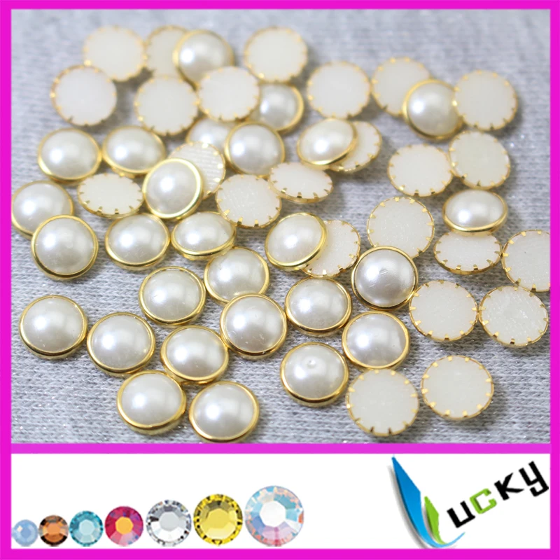 2016 NEW Design flat back half round pearls with gold ring trim,ABS resin beads Craft Scrapbooking