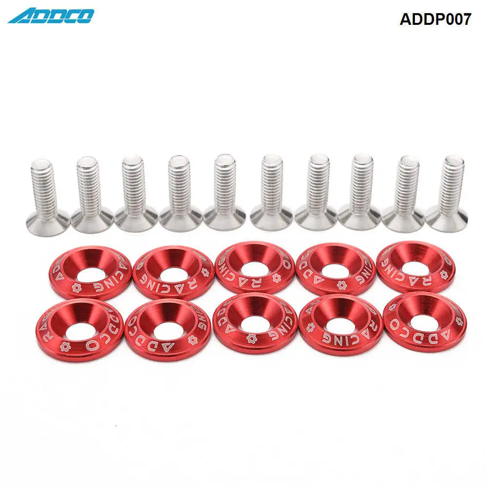 Addco Universal M6 Wide 10Pc Hex Screw Bolt Bumper Fender Washer Anodized Aluminum ADDP007