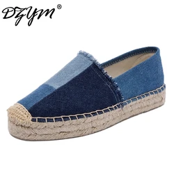 DZYM  Spring Summer New Classic Canvas Espadrille Women Platform Flats Washed Denim Loafers Mixed Color Sewing Zapatos Mujer