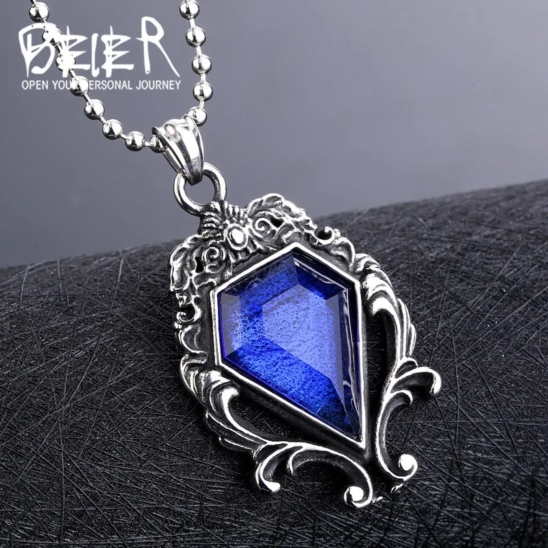 Beier new store 316L stainless  steel Pendant Necklace men women magic mirror blue stone fashion Jewelry LLBP8-141P