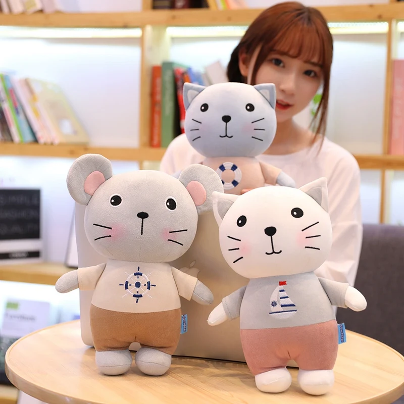 30cm/45cm/60cm Lovely Dressed Cat Plush Toy Soft Cartoon Animal Mouse Stuffed Doll Home Decoration Baby Appease Toy Kid Present