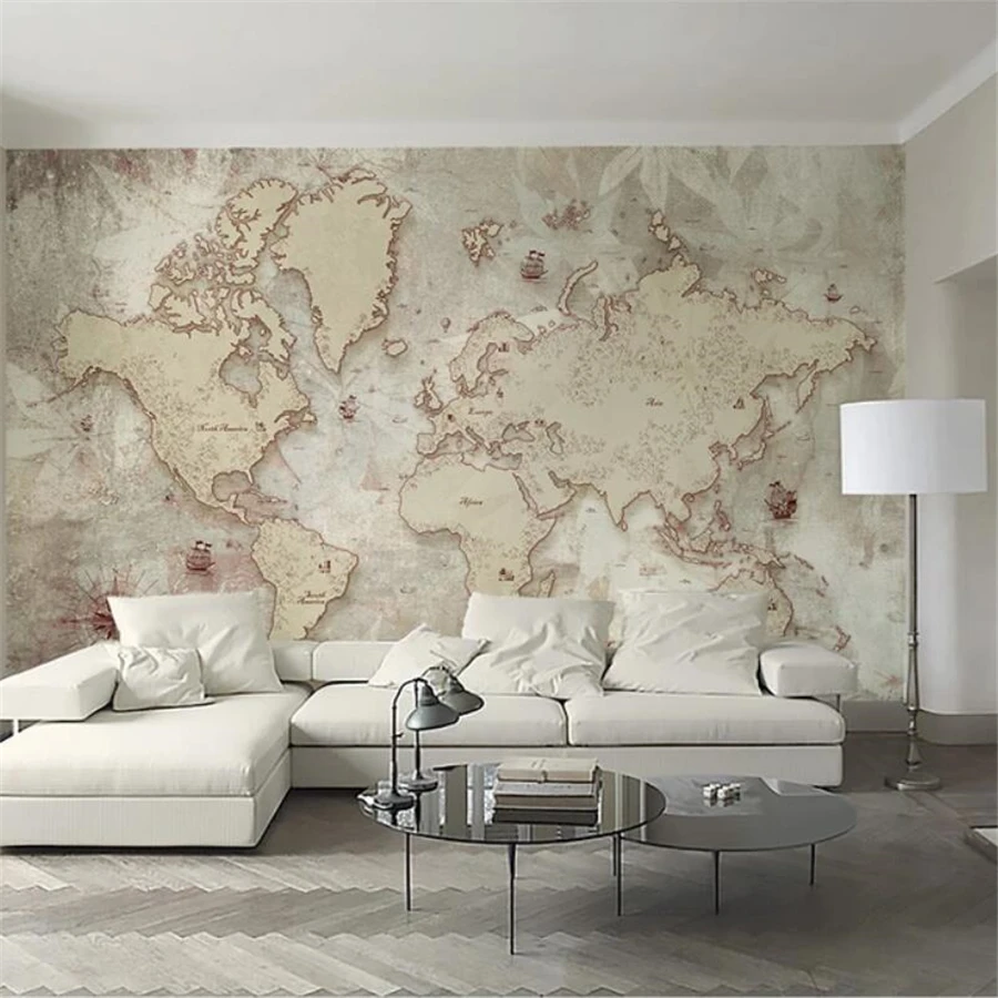 

Custom 3d wallpaper retro style old american nordic world map tv background wall papers home decor papel de parede 3d wallpaper