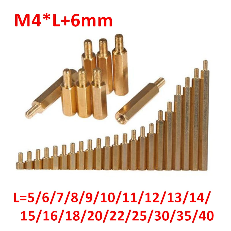 M4*L+6mm Hex Brass standoff spacer M4 Male Female Hexagon Stud Spacers Brass Pillars Length 5mm - 60mm