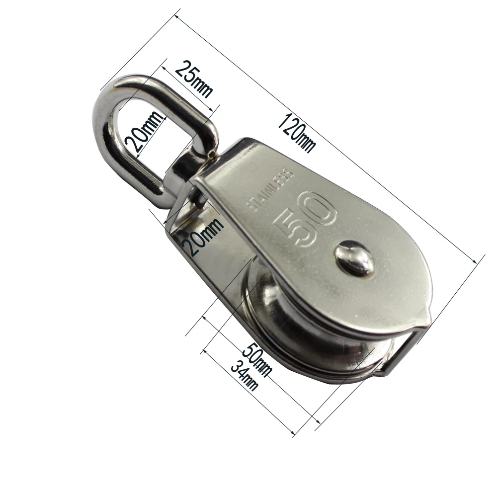 

M50 Stainless Single Sheave Swivel Pulley Block Stainless Steel 304 Wire Rope Single Eye Swivel Pulley with 50mm Wheel 2pcs