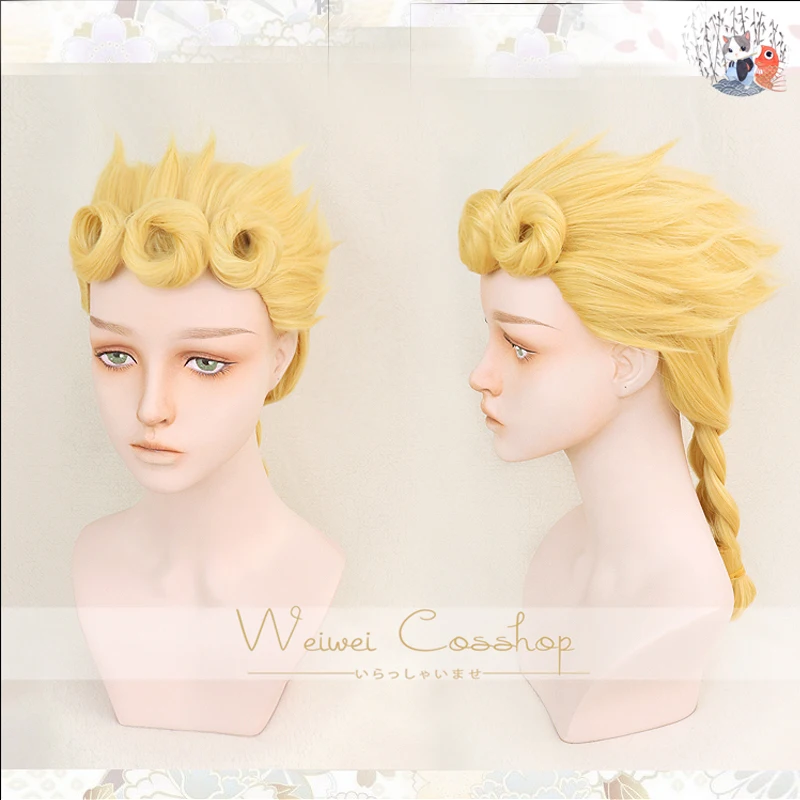 Giorno Giovanna Golden Cosplay Wig Synthetic Styled Hair Halloween Role Play GIOGIO  + Wig cap