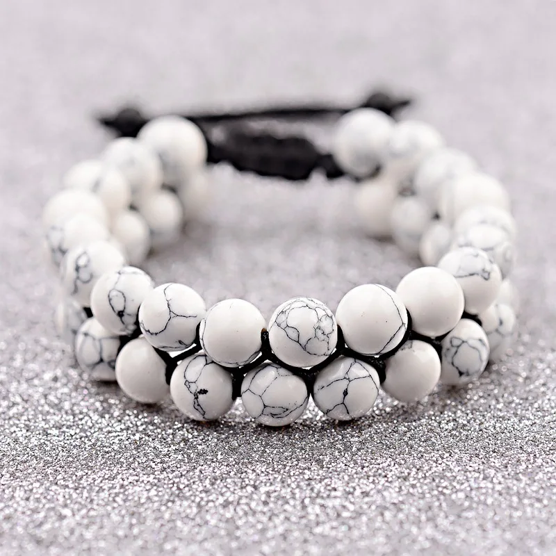 Classic Natural Stone Bracelet Men Femme Charm Yoga Black Lava&Turquoises Double Layer Woven Bracelet Homme Women ABK034