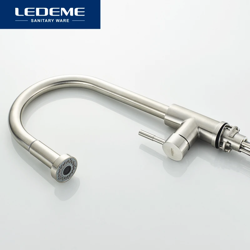 LEDEME Kitchen Faucet 360 Degree Rotation Pull Out Tap Sink Mixer Taps Brushed Stainless Steel Kitchen Faucets L76005-1