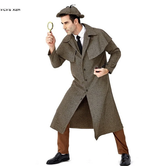 M XL Men Overcoat Halloween Inspector Costumes Private Detective Cosplay Carnival Purim Parade Masquerade Role Play Party Dress AliExpress
