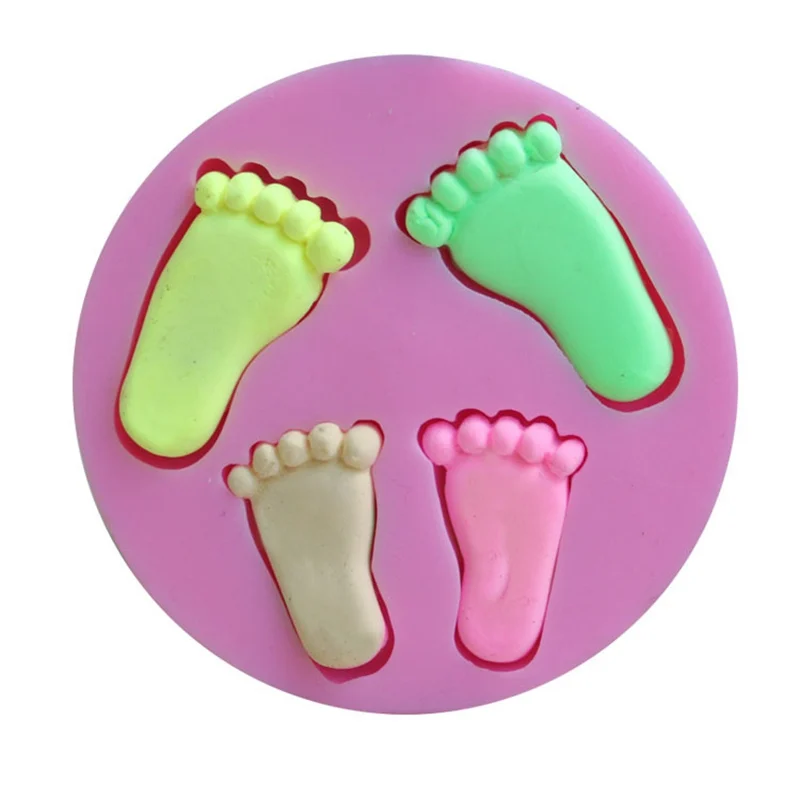 Cute Baby Foot Shape Silicone Mold For Fondant 3D Feet Pastry Chocolate Soap Candy Mould Molds Baking Pink Cake Decorating Tools