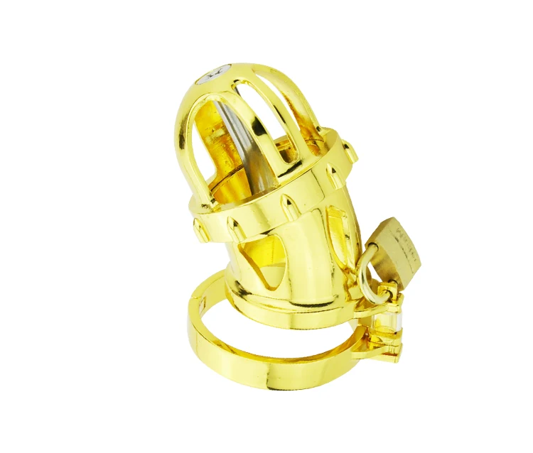 Latest Design Gold Kinger 24k Gold Plating Male Cock Penis Cage Ring With Catheter Chastity Belt Device BDSM Sex Toys A198