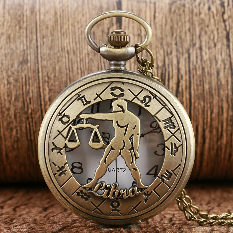 Chain Constellation Cool Steampunk Necklace Hollow Zodiac Women Libra Pocket Watch Retro Men Stylish