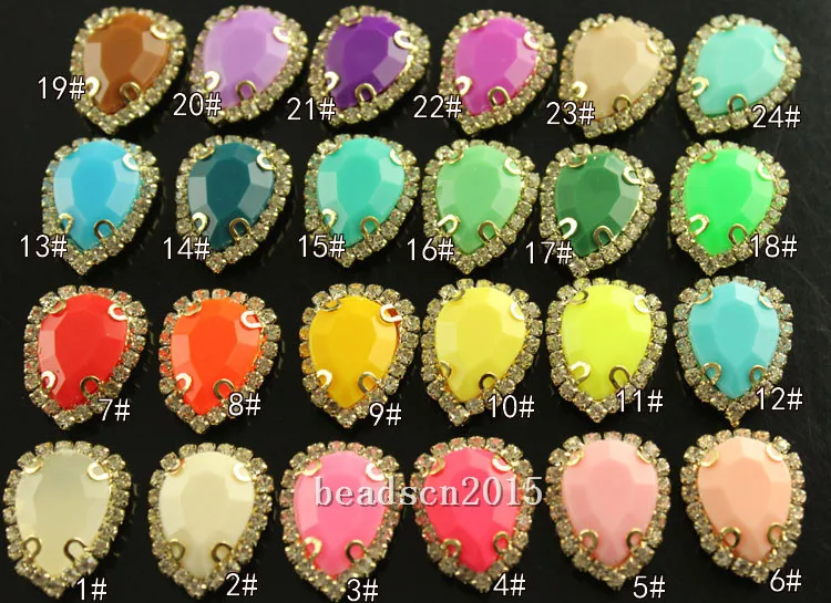 9pcs  13x18mm  teardrop solid candy colorful acrylic sew on stones with rhinestones chain setting flat Back acrylic rhinestones