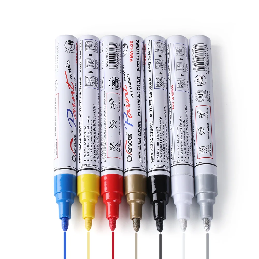 7 colors Universal Car Tyre Tire Tread Rubber Metal Graffiti Oily Marker Pen Waterproof Permanent Paint Marker Pen