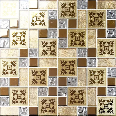 NEW !  Gold Electro plated  Flower Glass Mosaic Tiles for Kitchen backsplash Bathroom Shower Fireplace Brick Wallpaper decor