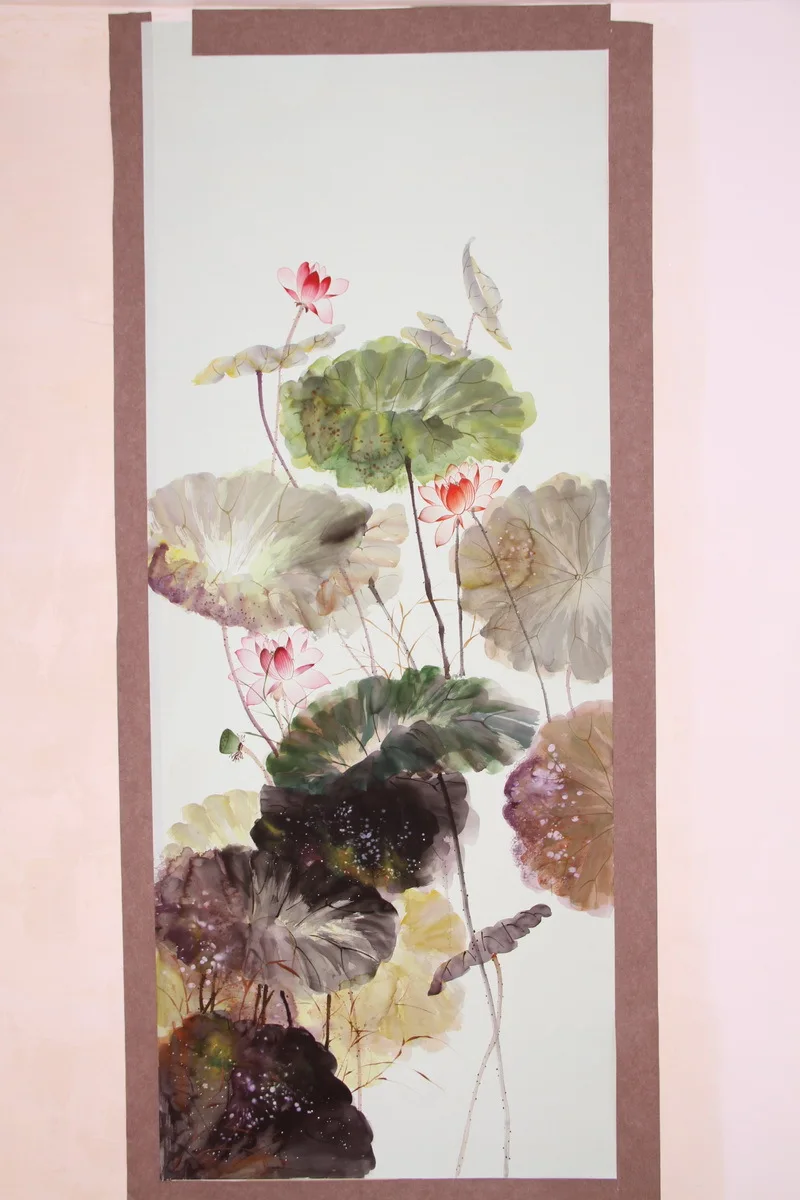 

Classic Elegant Hand-painted silk wallpaper painting lotus silk wallcovering many pictures optional