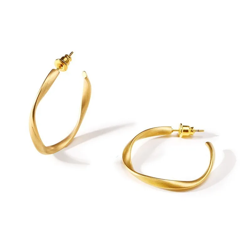 Vnox Twisted Stianless Steel Hoop Earrings for Women Gold Color Matte Surface Female Circle Brincos