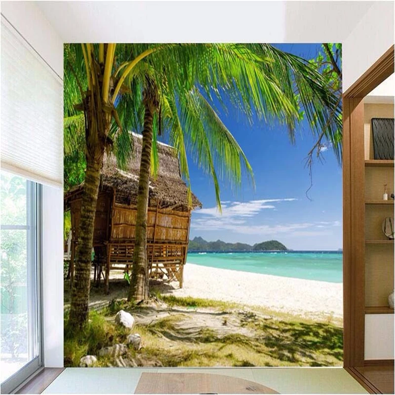 beibehang custom photo wall paper wallpaper for walls 3 d HD palm beach seascape living room sofa summer large mural wallpaper