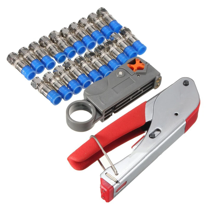 Coaxial Cable Manual Crimping Tool Set Kit For F Connector RG59 RG6 Coax Cable Crimper With 20pcs Compression Connectors