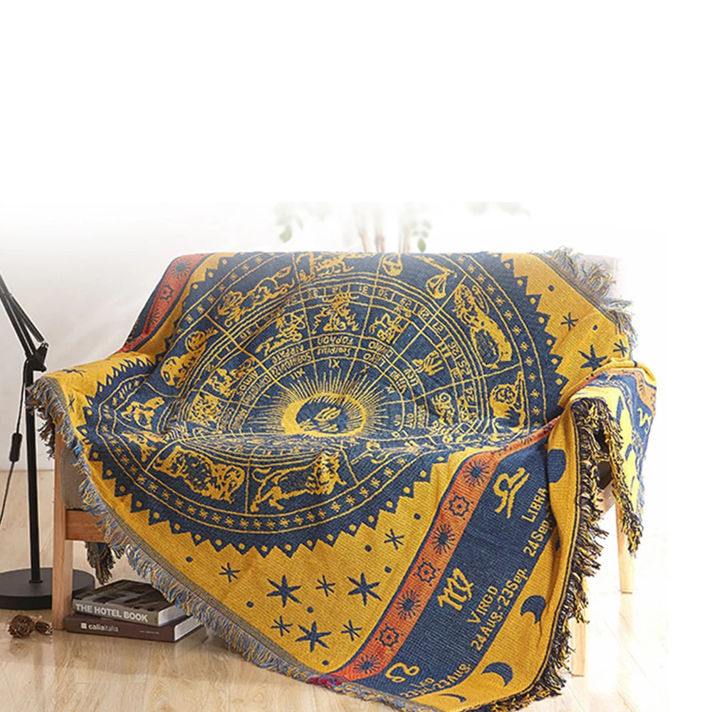 

ESSIE HOME Sofa Blanket Horoscope Yellow Carpet For Sofa Living Room Bedroom Rug Yarn Dyed Turkish Ethnic Pattern Tapestry Bedsp