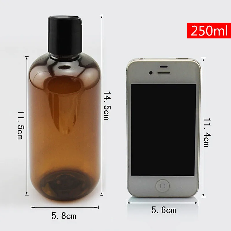 15pcs/lot Amber Plastic Cosmetic Container, 250ml PET Lotion Pump Bottle, Empty Shampoo Sub-bottling, Essential Oils Bottles