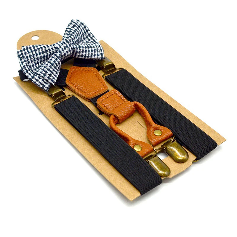 Yienws Children Baby Bow Ties and Suspenders Pink Navy Suspenders Boys Pant Strap Tirantes Bebe Bretelles Enfant YiA138